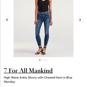 7 for all mankind HIGH WAIST ANKLE SKINNY JEAN WITH CHEWED HEM IN BLUE MONDAY